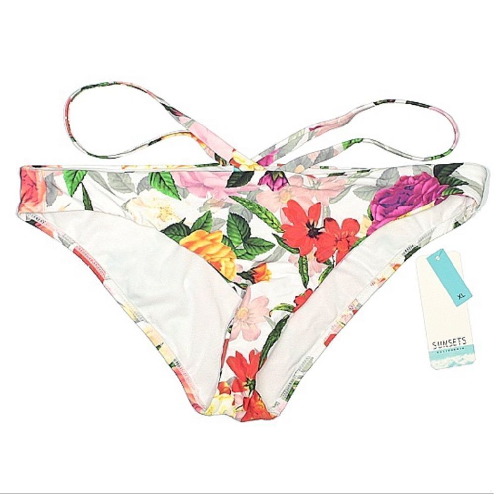 Sunsets Swim white floral bikini bottom XL NWT